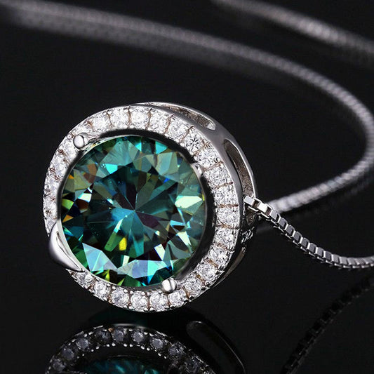 2 CT Green Round Cut Diamond Halo Pendant For Women, Charm Pendant, Christmas Gifts, Anniversary Gifts