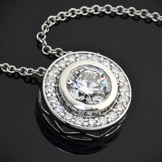 1 CT Round Cut Diamond Charm Pendant For Women, White Gold Pendant, Wedding Pendant, Engagement Pendant, Christmas Gift, Halo Pendant