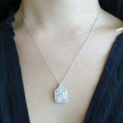 2 CT Radiant Cut Diamond Charm Pendant For Women, Halo Pendant, Christmas Gifts, Anniversary Gifts