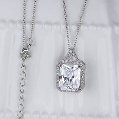 2 CT Radiant Cut Diamond Charm Pendant For Women, Halo Pendant, Christmas Gifts, Anniversary Gifts