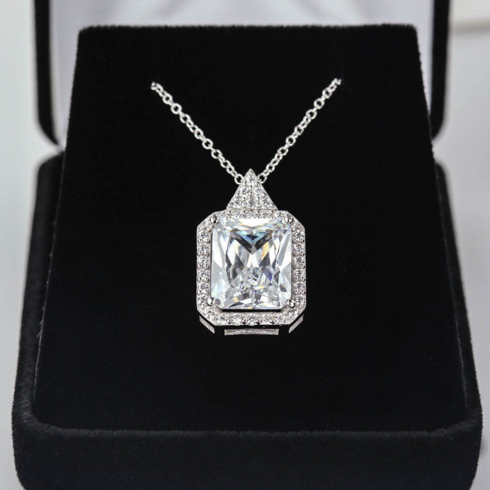 2 CT Radiant Cut Diamond Charm Pendant For Women, Halo Pendant, Christmas Gifts, Anniversary Gifts