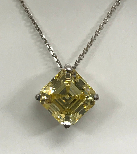 3 CT Yellow Asscher Cut Diamond Charm Pendant For Women, Wedding Pendant, Christmas Gifts, Anniversary Gifts
