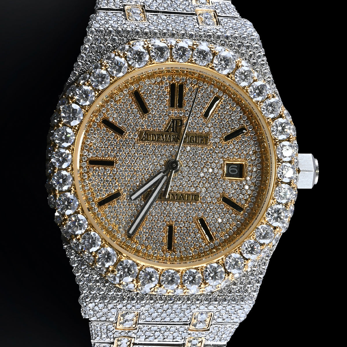 Alposh Audemars Piguet Swiss Eta Movement Yellow Gold Full Iced Out Moissanite Diamond Watch