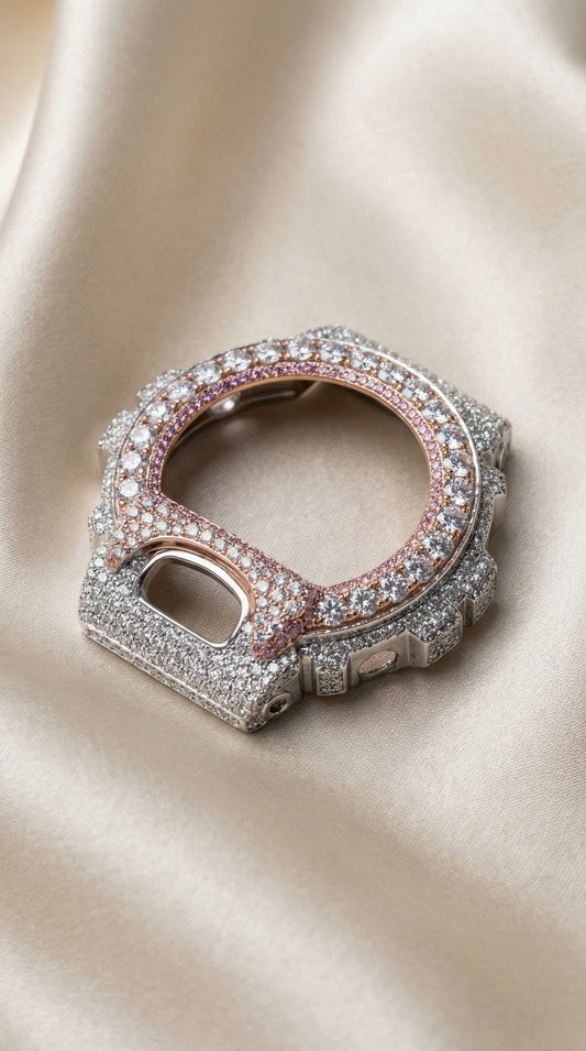 Luxury Two-Tone Fully Iced-Out G-Shock Bezel – VVS Moissanite Diamonds