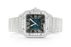 Cartier Watch round vvs moissanite hip hop watch custom blue dial stainless steel watch luxury watch gift for him