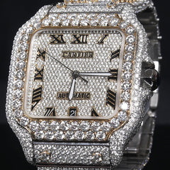 Alposh Cartier Swiss Eta Automatic Movement Full White Ice Out Moissanite Diamond Watch And Make Rose Collet