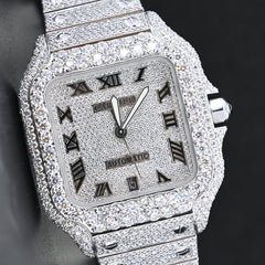 Alposh Cartier Swiss Eta Automatic Movement Full White Ice Out Moissanite Diamond Watch