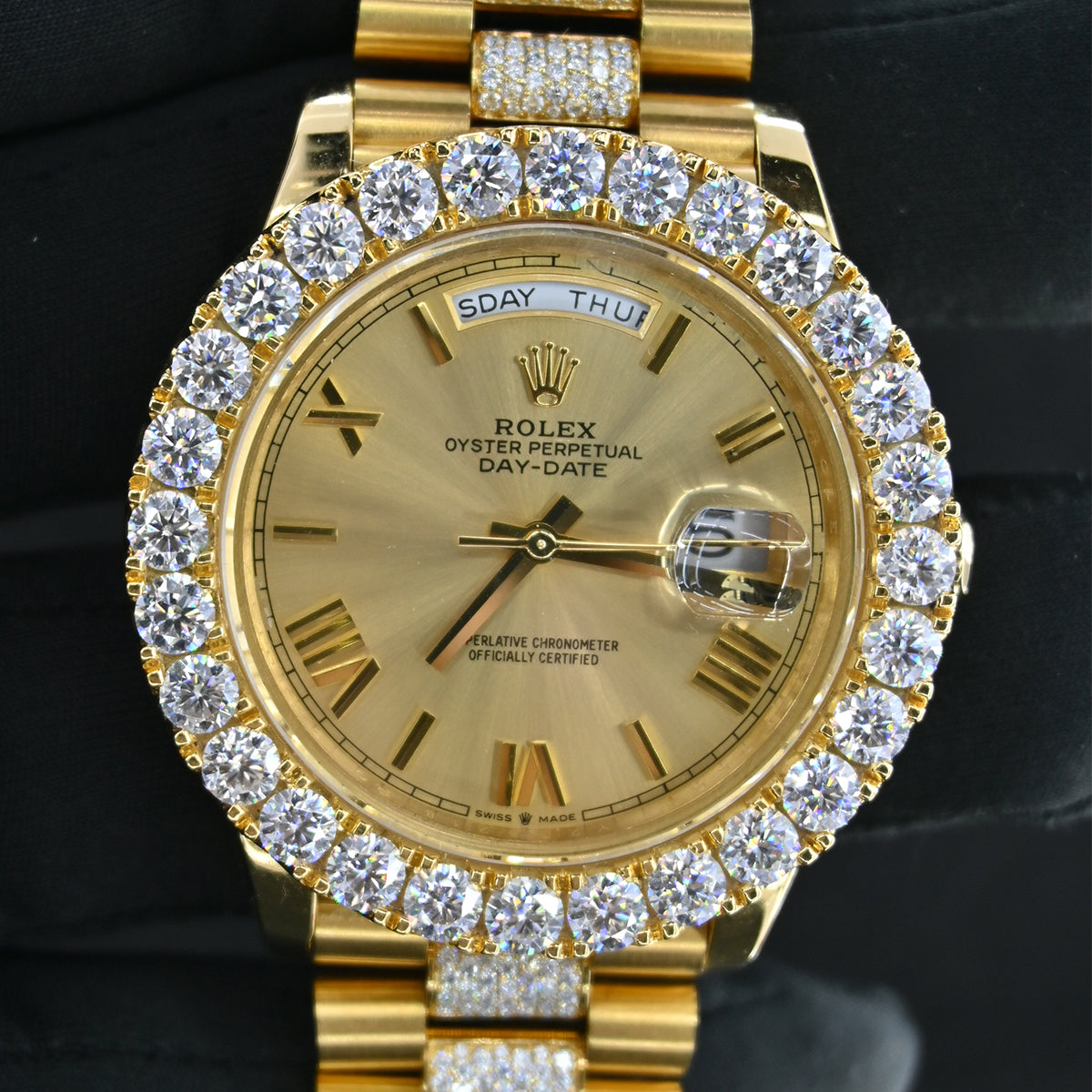 Alposh Rolex Oyster Perpetual Swiss Eta Automatic Movement Full Yellow Gold Real VVS Moissanite Diamond Luxurious Watch