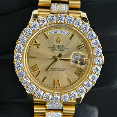 Alposh Rolex Oyster Perpetual Swiss Eta Automatic Movement Full Yellow Gold Real VVS Moissanite Diamond Luxurious Watch