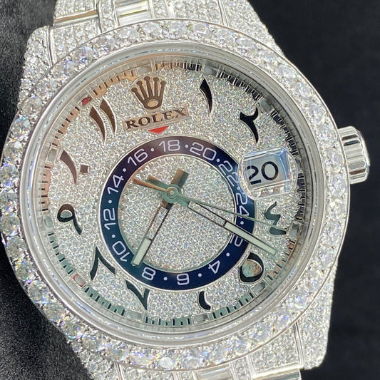 Alposh Rolex Arabic Dial Plate Swiss Eta Automatic Movement Full Ice Out Real VVS Moissanite Round Diamond & Baguette Watch Luxurious Watch
