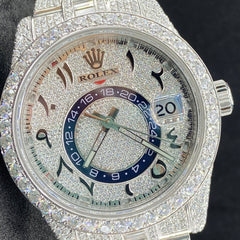 Alposh Rolex Arabic Dial Plate Swiss Eta Automatic Movement Full Ice Out Real VVS Moissanite Round Diamond & Baguette Watch Luxurious Watch